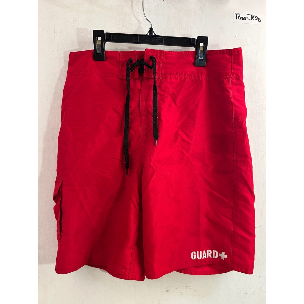 Sporti Lifeguard Board Shorts 28 Red Cargo Pocket Mesh Lined Mens